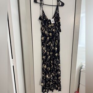 Guess Hi-Lo Floral Black Maxi Dress